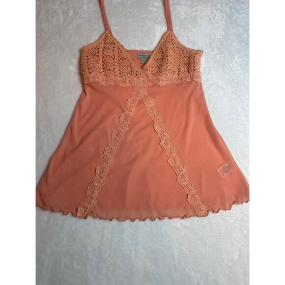 Guess Jeans Authentic Vintage Crochet & Nylon Peach Lace Trim Cami Top S/P - Picture 5 of 13